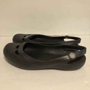 CROCS Jayna Black Women's Slingback Ballet Flats w/ Flower Charm Womens 10